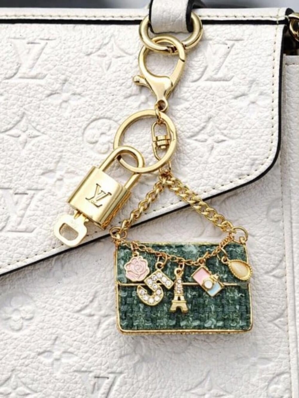 Louis Vuitton Gold Lock 🔒 Authentic LV Key + Unbranded Tweed Bag Charm